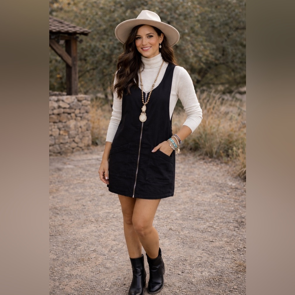 SO | Black Luxe Zip-Front Denim Mini Dress